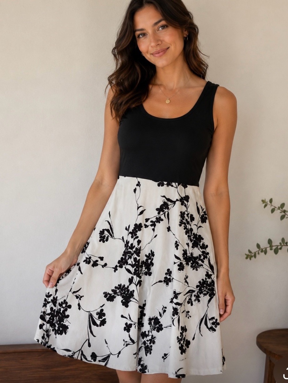 Black & White Floral Tank Dress